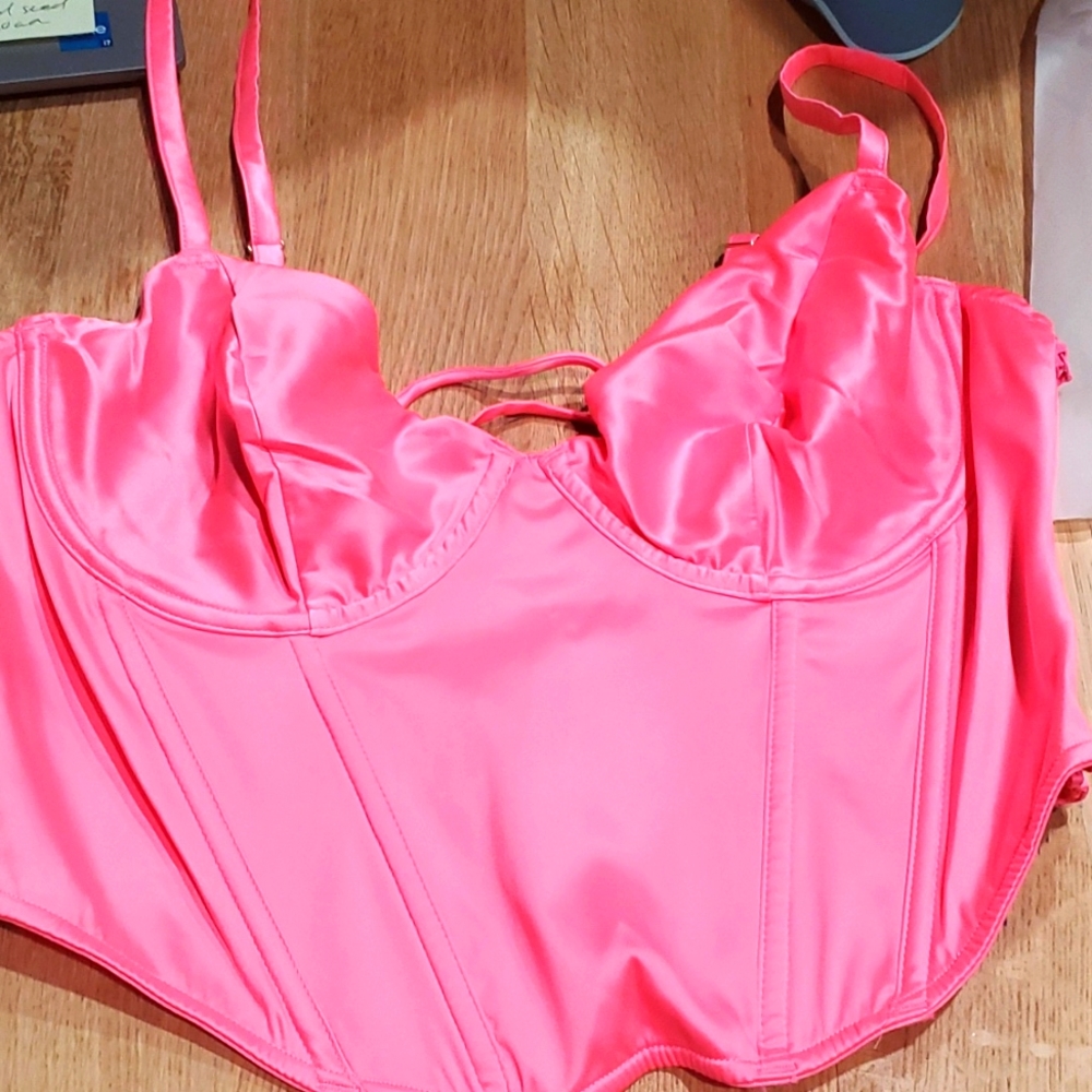 After glow lace up corset hot pink